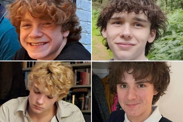 <p>Clockwise from top left: Wilf Henderson, Hugo Morris, Jevon Hirst and Harvey Owen were last seen travelling in a Silver Ford Fiesta  on Sunday in  the Harlech/Porthmadog area</p>